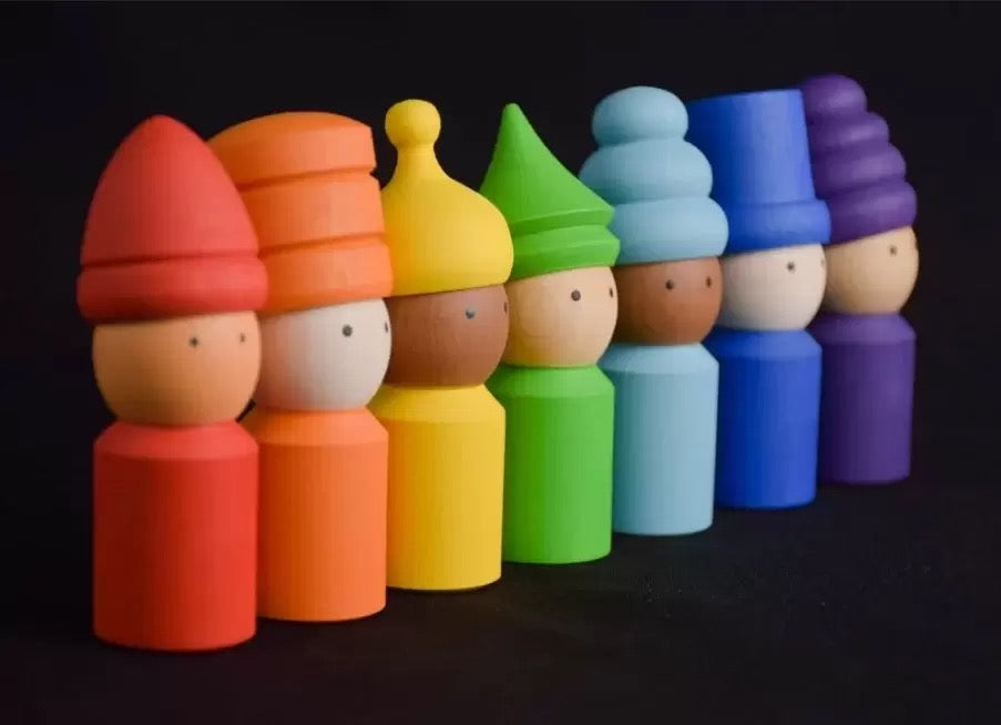 Rainbow Peg People with Matching Hats Toymagine 