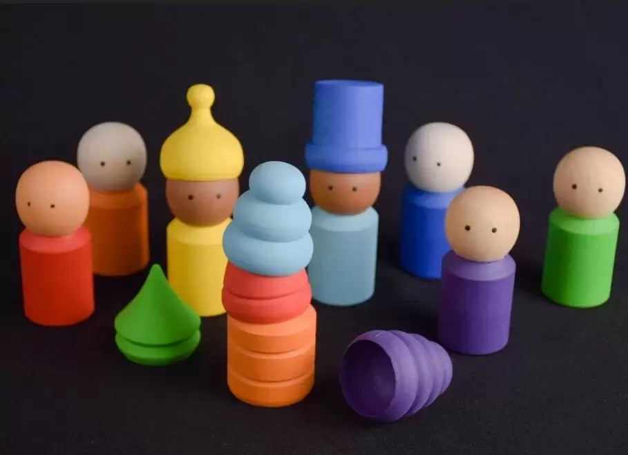 Rainbow Peg People with Matching Hats Toymagine 