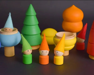 Rainbow Wooden Trees & Rainbow Peg People Toymagine 